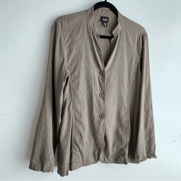Eileen Fisher Taupe Collarless Button Front Jacket Women’s Small Minimalist Chic - Picture 3 of 14